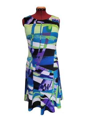 SZ12 Frank Lyman Design Sleeveless Abstract Midi Dress in Blue, Green & Purple